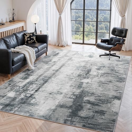 CRYPTOLITE Abstract Area Rug Washable Rug with Non-Slip Backing Low Pile Area Rugs for Living Room, Bedroom, Dining Room,4x6, Grey - color: Abstract Original - Grey, size: 4' x 6' (Rectangular)