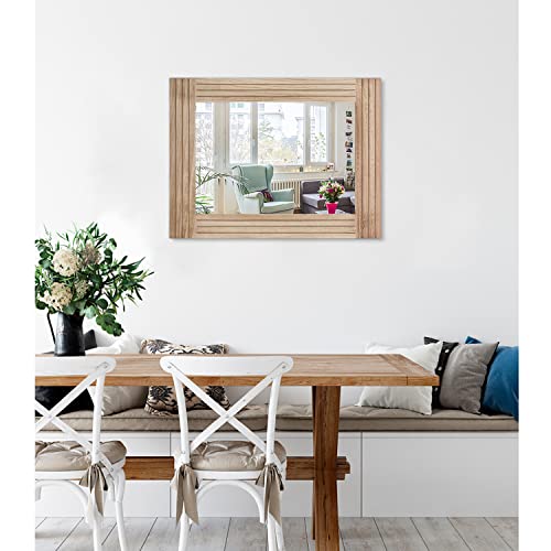 Rectangle Mirror Retro Wooden Wall-Mounted Mirrors Farmhouse Bedroom Bathroom Vanity Entrance Decorative Antique Hanging Mirror Large 20"x16" - color: Crude Wood, size: 20"L x 16"W