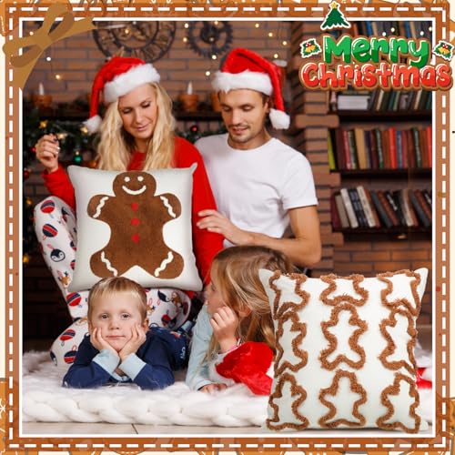 Pickmesh Christmas Throw Pillow Covers 18x18 inch Set of 2 Christmas Gingerbread Man Pillows Case Xmas Cushion Cases Square Tufted Soft Cover for Living Room Bed Couch Sofa Car Home (Dark Brown) - color: Dark Brown