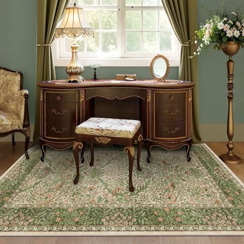 3x5 Floral Washable Area Rug for Living Room, Vintage Boho Rugs for Bedroom Dining Room, Botanical Birds Non Slip Low Pile Forest Throw Carpet for Farmhouse Office, Retro Pink/Green - color: Pink Green (Larger Pattern), size: 3' x 5' (Rectangular)