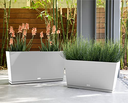 Veradek Midori Long Trough Planter (White, 31 inch - 2 Pack with 2 Saucer Trays) - color: White, size: 31 inch - 2 pack with saucers