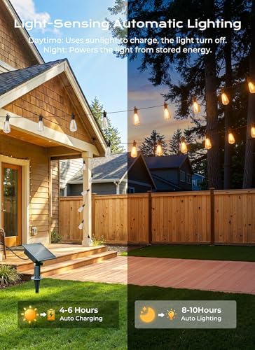 Brightown 58FT Solar String Lights Outdoor Waterproof, Patio Lights with Remote and 25+1 LED Shatterproof Bulbs, Dimmable & Timable, 3 Light Modes, Solar Lights Outdoor for Yard Camping Party Outside - size: 58FT(25 Sockets)