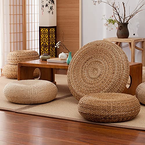 Etlegor Pouffes and Footstools, Futon Pouf Futon Cushion Stool Japanese Style Tatami Mat Cattail, Banana Leaf Hand-Woven Natural and Environmentally Friendly for B&B/Tatami/Meditation Futon - color: White-fully Woven, size: 15.8"D x 15.8"W x 6.7"H