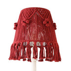 Wine Red Boho Woven Lamp Shade Bell Tassels Lampshade 7.5``Top x 12``Bottom x 11``High(Spider) Medium Handmade Lamp Shades for Table & Bedside Lamp - Easy Assemble - color: Red, size: Medium (7.5" Top x 12" Bottom x 11" High)