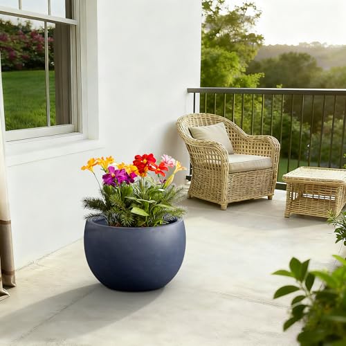 Kante 19.9" Dia Round Concrete Planter, Outdoor/Indoor Large Bowl Plant Pots with Drainage Hole and Rubber Plug for Garden Patio Balcony Home, Charcoal - color: Charcoal, size: 19.9" d