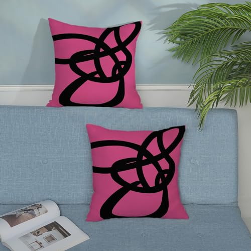 Black and Hot Pink Pillow Covers 16x16 Set of 2 Geometric Abstract Modern Art Line Throw Pillow Covers Modern Minimalist Decorative Square Linen Cushion Case Boho Decor for Home Sofa Outdoor - color: Hot Pink Abstract Art Line, size: 16" x 16" (Pack of 2)