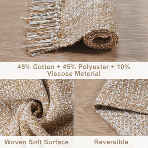 Collive Hallway Runner Rug, 2' x 6' Hand Woven Reversible Washable Entryway Rugs, Tan Cotton Modern Laundry Room Carpet Long Farmhouse Carpets for Bathroom Sink Foyer Bedroom - color: Tan/Cream, size: 2' x 6' (Rectangular)