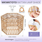 Rattan Lamp Shades, Large Lamp Shades for Table Lamps, Boho Lampshades for Floor Lamps, 12.8"Natural Wicher Shade Replacement, Assembly Required
