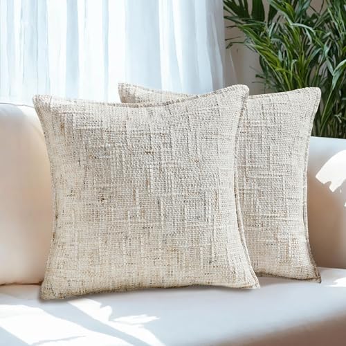 HAUSSY Pack of 2 Pillow Covers 18x18 Inch, Reversible Chenille Decorative Throw Pillows Farmhouse Neutral Cushion Covers Home Decor Soft Pillowcases for Couch Living Room Sofa Bed, Cream(Covers Only) - color: Cream, size: 18" x 18" (Pack of 2)