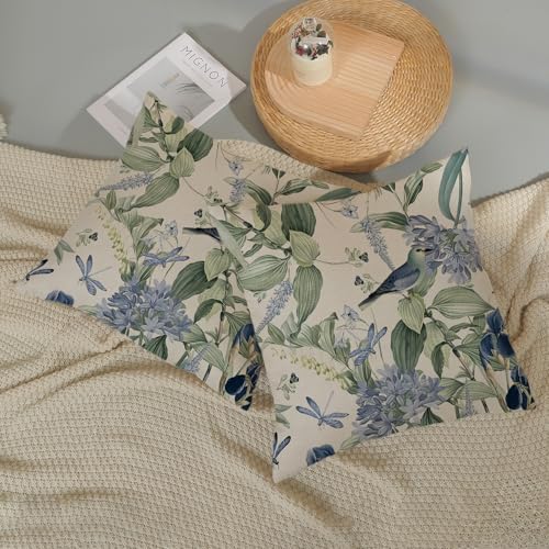 Chinoiserie Pillow Covers 16x16 Inch 2 Pcs Vintage Blue Green Floral Bird Decor Throw Pillows Flower Spring Summer Outdoor Farmhouse Decoration Pillowcase Linen Cushion Cover for Couch - color: Blue Green Chinoiserie Flower Bird, size: 16" x 16" (Pack of