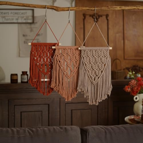 Small Macrame Wall Hanging Decor Boho Tapestry for Bedroom Living Room Dorm Nursery and Office, Cute Aesthetic Wall Art for Small Spaces for Teen Girls and Home Decor (Toffee Brown, 16*10 Inch) - color: Toffee Brown