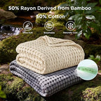 Bedsure Cooling Cotton Waffle Twin XL Blanket - Lightweight Breathable Blanket of Rayon Derived from Bamboo for Hot Sleepers, Natural, 66x90 Inches - color: 01 - Natural, size: Twin XL (66" X 90")