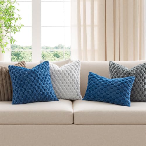 MIULEE Navy Blue Faux Fur Decorative Throw Pillow Covers 18x18 Inch Set of 2 Super Soft Cozy Plush Cushion Cases Luxury Fluffy Pillowcases for Sofa Couch Bed Living Room - color: Navy Blue, size: 18" x 18" (Pack of 2)