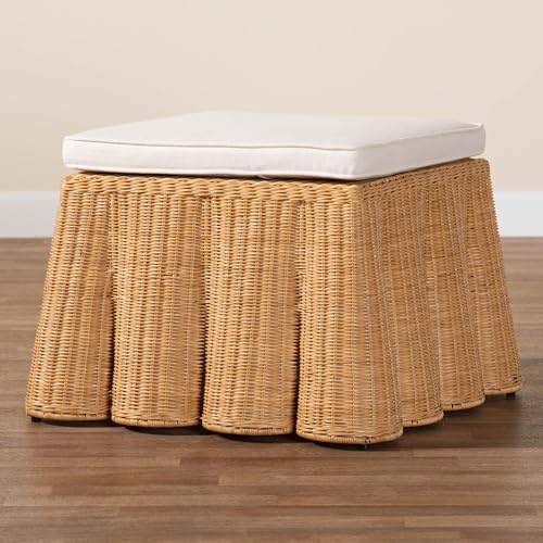 Bali & pari Palm Bohemian Honey Scallop Rattan Ottoman - color: Honey