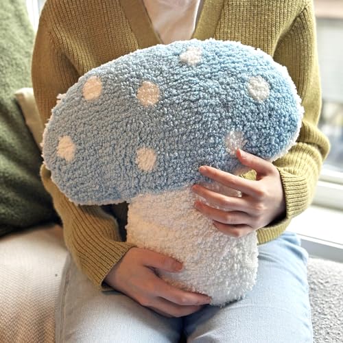 Mushroom Throw Pillow Tufted Decorative Cushion 15” x 15” – Decor for Bed, Couch, Living Room (Blue) - color: Blue