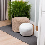 Round Ottoman Stuffed 20x12 Inches Floor Pouf Chair for Living Room Bedroom Modern Foam Pouf Ottoman Foot Rest for Couch Home Décor Pouffe (Light Coffee Pouf with Filler)