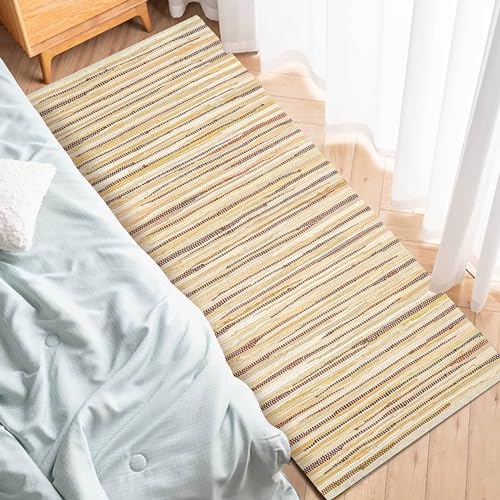 Cotton Hand Woven Chindi Runner Rug 2x6 Feet - Beige, Lightweight Decorative Soft Throw Indoor Floor Rag Rugs Ideal for Hallways, Kitchen, Bedroom | Linen Soft Braided Textured Carpet for Office Décor - color: Beige, size: 2' x 6' (Runner)