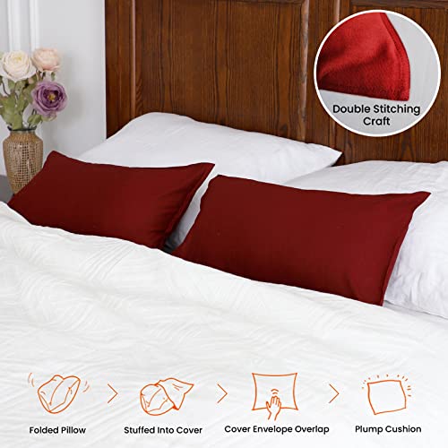 Simple&Opulence Linen Lumbar Pillow Covers 12x20 Inch Set of 2 Flax Cotton Blend Rectangular Decorative Throw Cushion Cover for Couch Sofa Bedroom Office Soft Breathable Farmhouse - Burgundy Red - color: Burgundy Red, size: 12"x20"