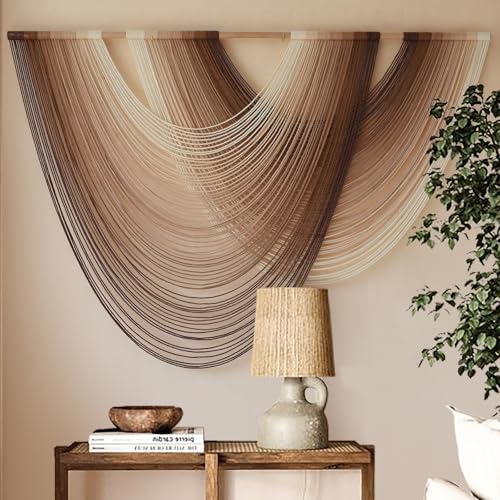 Macrame Wall Hanging Dip-Dye Boho Home Decor Fiber Wall Art Craftsmanship Bedroom Livingroom 57" W x 39" L - color: Ivory Brown