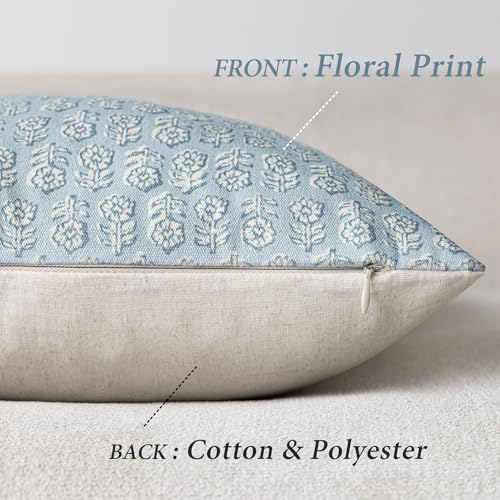 Foindtower Set of 2 Decorative Neutral Floral Print Throw Pillow Covers Vintage Accent Farmhouse Cushion Covers Boho Home Decor for Sofa Chair Couch Bedroom Living Room Outdoor,18×18 Inch,Sky Blue - color: Sky Blue, size: 18" x 18" (Pack of 2)