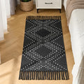 Black Runner Rug, Washable Rug for Hallway Non Slip, 2x4.3ft Boho Kitchen Bathroom Runner for Bedroom with Tassels - size: 2' x 4'4" (Runner)
