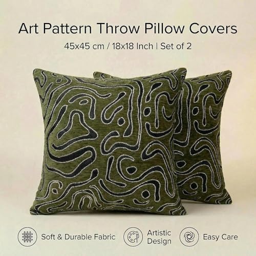 Mantle & Mason Throw Pillow Covers 18x18 Chenille Pillow Covers Set of 2, Olive Green Modern Abstract Luxury Textured Decorative Pillow Cover for Couch Sofa Bed Living Room - color: Artflow Forest Green, size: 18" x 18" (Pack of 2)