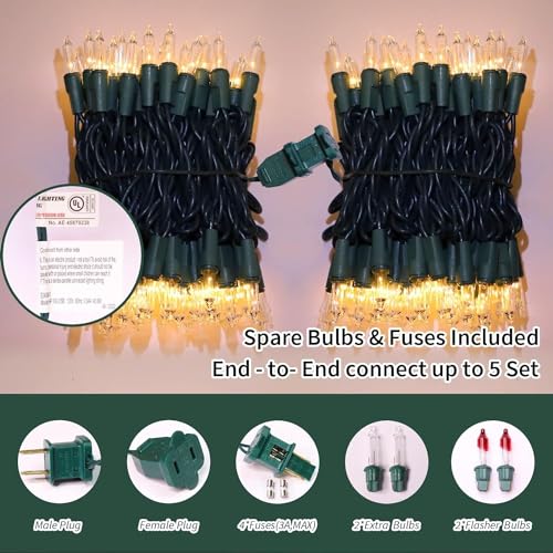 LAMPHOME 100 Count Clear Christmas Lights - 20 ft Ultra Bright White String Lights with Green Wire for Indoor and Outdoor Use, Christmas Trees, Holidays Party Patio Wedding and Garden - color: Clear