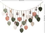 Macrame Leaves Wall Hanging 57x29.5Inch Large Chic Feather Boho Macrame Wall Decor Leaf Hanging Photo Display Handmade Woven Wall Art 19pcs Leaf Tapestry - Pink Green (Pink Green - 57*29.5in)