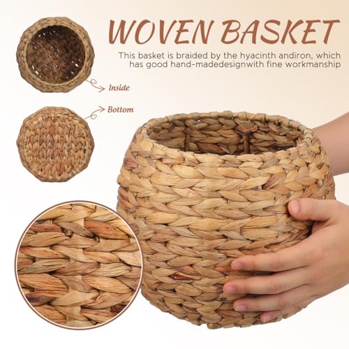 Cabilock Handwoven Hyacinth Planter Basket, Natural Woven Rattan Storage Basket for Small Plants, Eco-Friendly Indoor & Outdoor Decorative Pot Cover for Farmhouse, Boho Home Decor