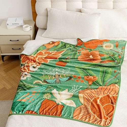 Tyrot Sage Green Boho Floral Flannel Fleece Queen Blanket – Soft, Warm & Lightweight Fuzzy Blanket for Couch, Bed, or Sofa Decor, Cute Botanical Design Throw for Women & Girls, 90''x90'' - color: Sage Bloom, size: Queen(90''x90'')