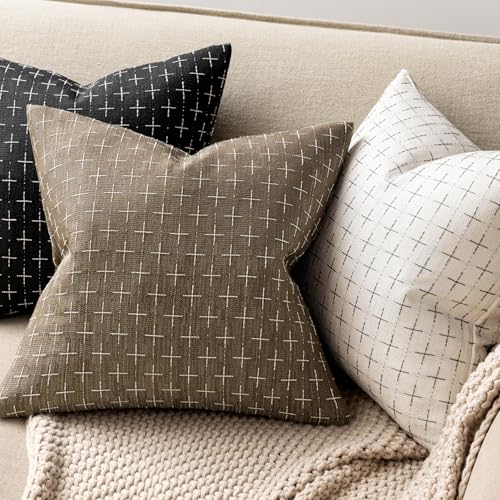 MIULEE Pack of 2 Decorative Burlap Linen Spring Throw Pillow Covers Farmhouse Pillowcases Modern Rustic Woven Textured Cushion Cover for Sofa Couch Bed 18x18 Inch Taupe - color: Taupe, size: 18" x 18" (Pack of 2)