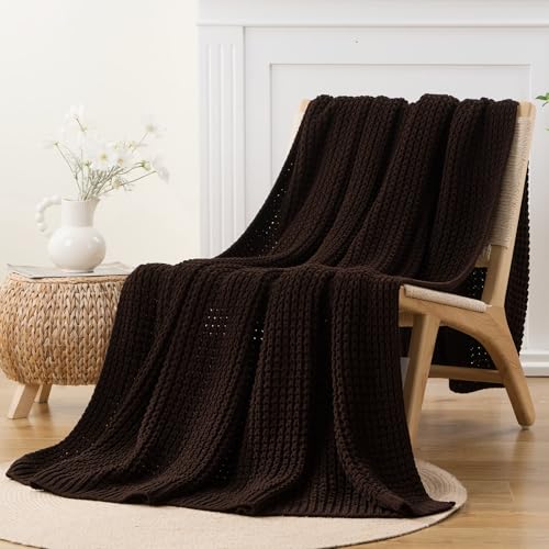Bunnikins & Clover Dark Brown Throw Blanket for Couch, 50"x60" Soft Chenille Knit Throw Blanket for Home Decor, Decorative Chocolate Brown Blanket for Bed, Living Room - color: Brown, size: 50"x60"