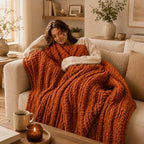 Battilo Chunky Knit Throw Blanket for Couch, Hand Made Chenille Throw Blanket, Super Soft Warm Cozy Caramel Blanket for Bed, Sofa, Living Room, 50"x60" - color: Caramel