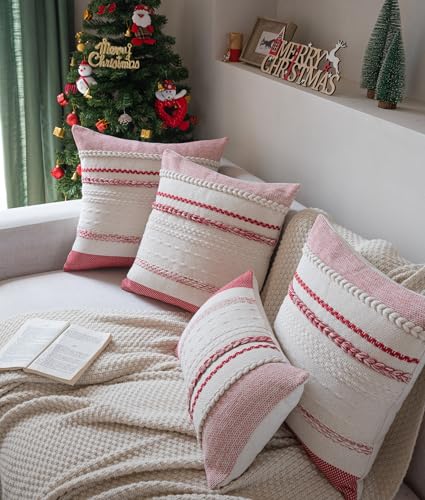 Christmas Lumbar Pillow Covers 14x36 Inch Long, Red Textured Boho Christmas Decoration Pillow Cases for Farmhouse Home Decor, Accent Cushion Cover for Sofa, Bed, Living Room, Bedroom, Pack of 1 - color: Red, size: 36" x 14" (Pack of 1)