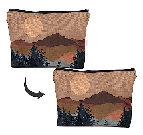 IWXYI Boho Mountain Sun forest Cosmetic Bag,Neutral Boho Mid-Century Sun Women's Makeup Make Up Bag Zipper Pouch Travel Toiletry Gifts For Women Teenage Girls Boho Lover - color: boho mountain