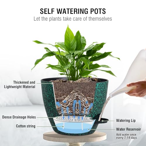 Meowell 10 inch Self Watering Hanging Planters, 2 Pack Hanging Flower Pots for Indoor Outdoor Plants, Hanging Baskets with Drainage Holes & 2 Kinds of Plant Hangers for Home Decor, Speckled Black - color: Black With Green Speckles