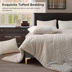 Oatmeal Tufted King Comforter Set 3 Pieces | Boho Farmhouse Bedding, All Season, Soft Microfiber, For Women Girls Teens