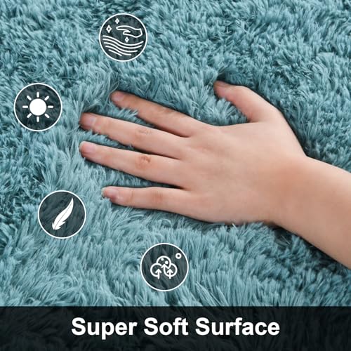 Merelax Modern Soft Fluffy Small Shaggy Rug for Bedroom Livingroom Dorm Kids Room Indoor Home Decorative, Non-Slip Plush Furry Fur Area Rugs Comfy Nursery Accent Floor Carpet 2x3 Feet, Turquoise Green - color: Turquoise Green, size: 2' x 3' (Rectangular)