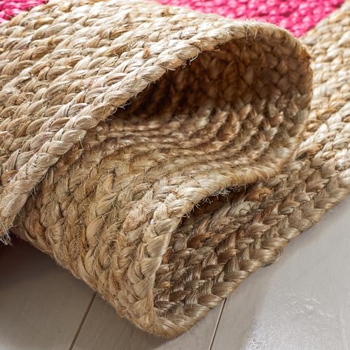 SAFAVIEH Natural Fiber Collection Area Rug - 2'6" x 4' Oval, Fuchsia Pink & Natural Brown, Handmade Jute, Braided Border Design (NF801C) - color: Fuchsia/Natural, size: 2'6" x 4' (Oval)