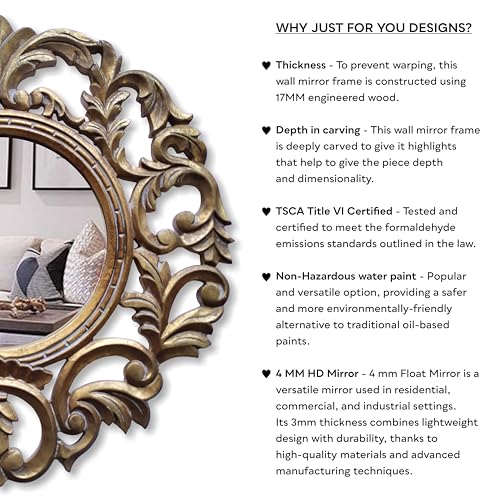 JFY Designs Wall & Accent Mirror Wall Décor - Vanity Mirror with Engineered Wood Frame, Boho Farmhouse Wall-Mounted Mirrors for Bathroom, Entryway, Living Room - color: Bellare Gold, size: 24"L x 24"W