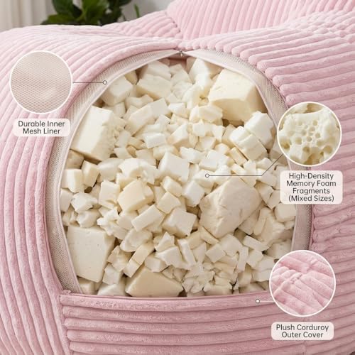 Giant Bean Bag Chair - 3-in-1 Convertible Memory Foam Floor Cushion with Washable Corduroy Cover, Large Comfy Beanbag Sofa for Adults and Kids (Pink) - color: Pink