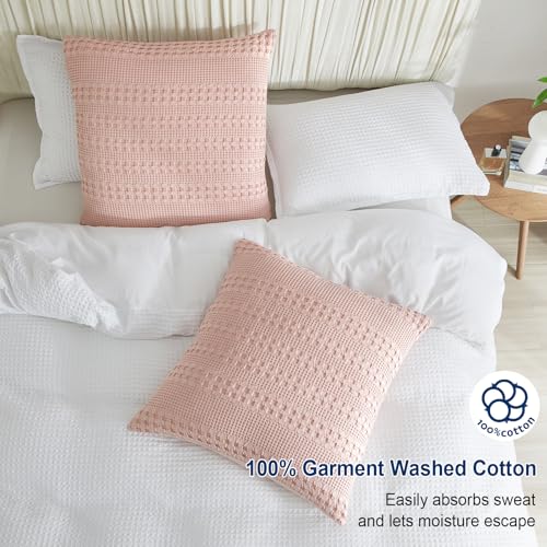 PHF 100% Cotton Waffle Weave Pillow Covers 24" x 24", 2 Pack Luxury Square Shell for Elegant Home Decor, No Filling, Luxury Aesthetic Soft Pillow Covers for Bed, Pink - color: Pink, size: 24" x 24" (Pack of 2)