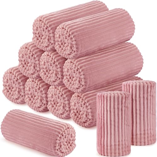 Buryeah 12 Pcs Flannel Throw Blanket Bulk 50 x 60 in Sleepover Blanket Outdoor Wedding Throw Lightweight, Oeko-tex Standard 100 Certified for Sofa Homeless Gifts (Dusty Pink) - color: Dusty Pink