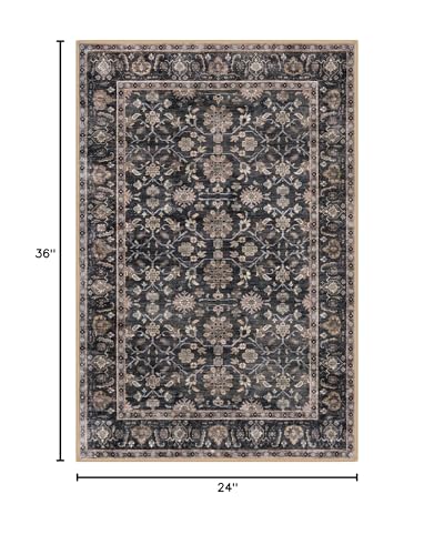 KUTA Vintage Floral Entryway Rug 2x3, Kitchen Area Rugs Non-Slip Washable Throw Rug, Brown Ultra Thin Soft Print Front Door Mat Indoor Doormat for Entrance, Bedside, or Small Spaces - color: Brown, size: 2' x 3' (Rectangular)