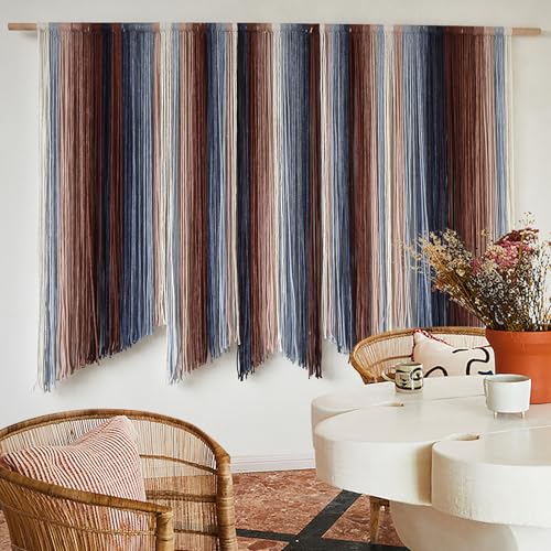 IOWER Macrame Wall Hanging Dip Dye Large Yarn Wall Art for Living Room Bedroom Boho Home Decor Modern 57" W x 35" L - color: Red, brown and white