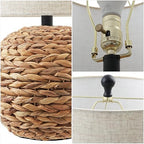 JONATHAN Y 21.5" Brown Modern Coastal Woven Rattan Globe LED Table Lamp for Bedroom, Oatmeal Linen Drum Shade, LED Bulb Included, Rustic Bedside Lamp for Living Room JYL6514A - color: Brown