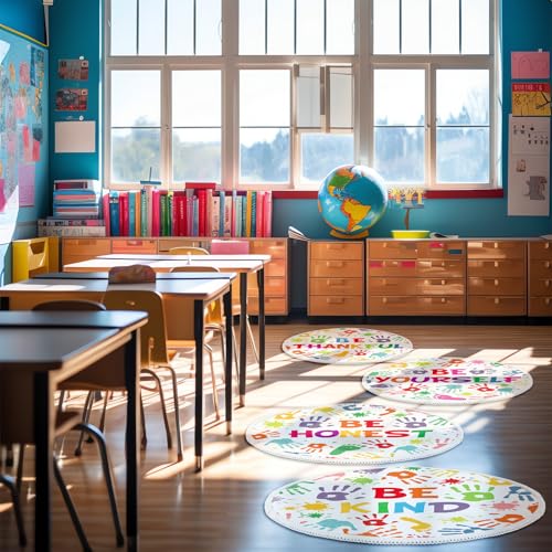 Tinideya 12 Pcs Kids Carpet Circle Seats for Class 16 Inch Round Classroom Rug Back to School Floor Cushions Soft Educational Mat Non Slip First Day of School Learning Playing Areas(Handprint) - style: Handprint