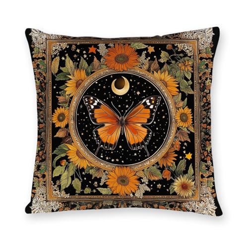 William Morris Abstract Vintage Butterfly Design Throw Pillow Cover Home Decor, Art Decor Pillowcase Cushion Cover for Bed Sofa Living Room, Indoor and Outdoor 18x18inch (Orange-Butterfly) - color: Orange-butterfly