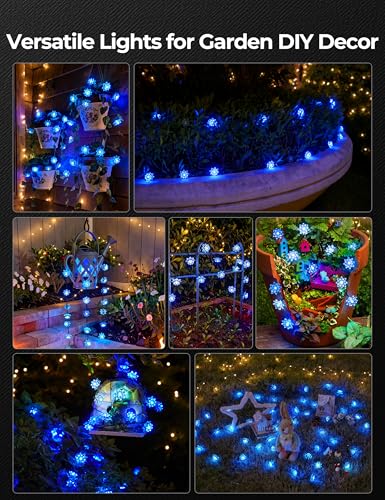 Brightown 50 LED Blue Flower Solar String Lights for Outside, 23FT Solar Christmas Lights Outdoor with 8 Modes, Fairy Lights Decorative for Yard Garden Fence Porch Tree Party Wedding - color: Blue, size: 1 Pack