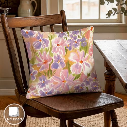 OBSEDE Impressionist Floral Decorative Throw Pillow Covers, Set of 4 Soft Linen Cushion Cases 18x18 Inch for Sofa Decor - color: Impressionist Floral